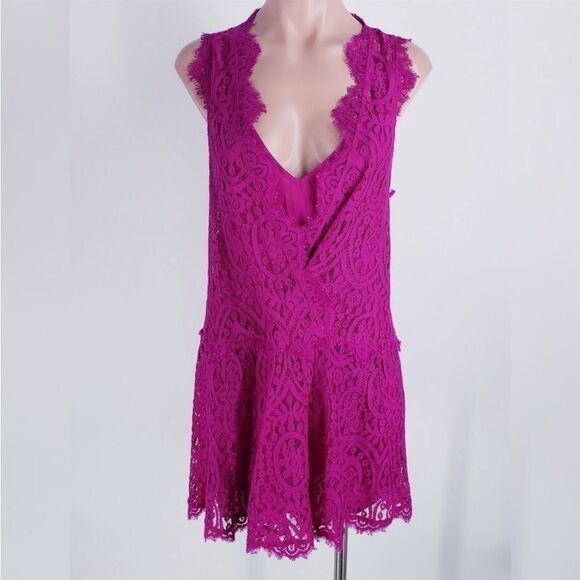 Free People Heart In Two Lace Mini Dress In Bright Orchid - Picture 4 of 4